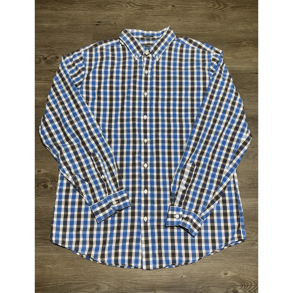 Eddie Bauer Classic Fit Shirt Men's TL Tall Large Blue Plaid Button Down Cotton